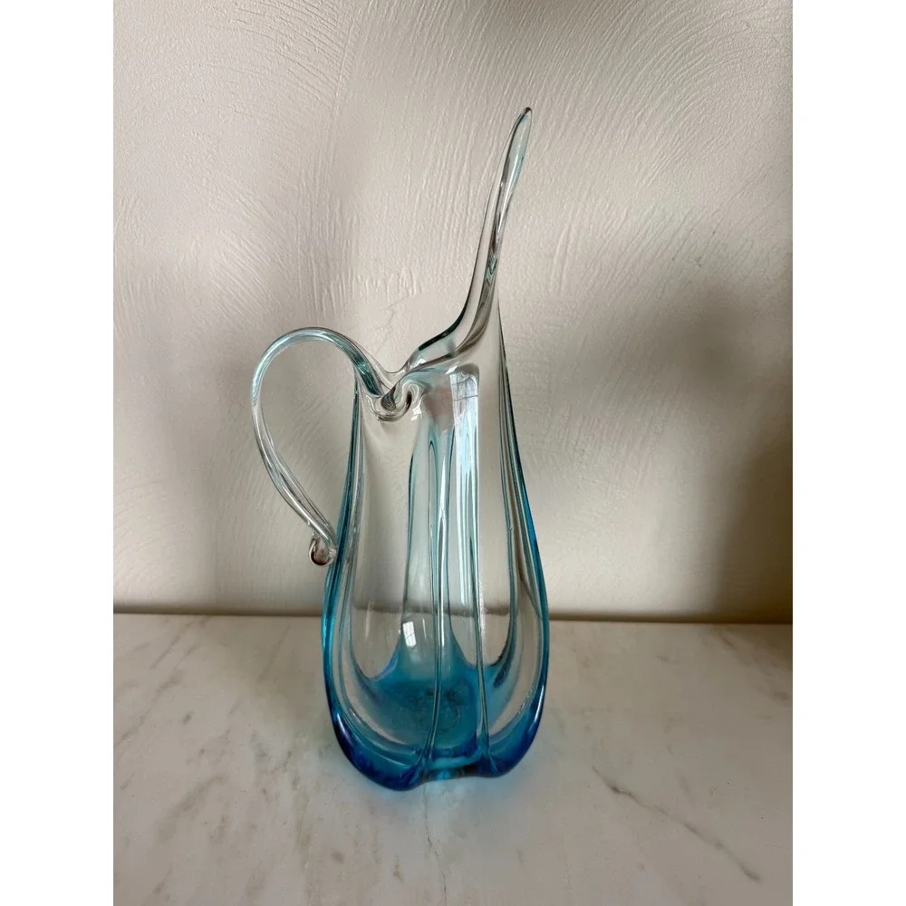 Vintage Mid Century Swung Wavy Teal Blue Art 12
